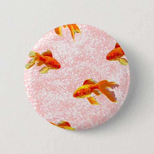 Gold fish pattern pink 2 inch round button (Front)
