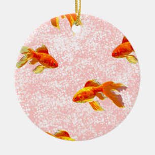 Gold fish pattern pink ceramic ornament
