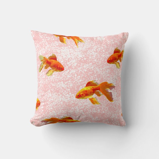 Gold fish pattern pink throw pillow (Front)