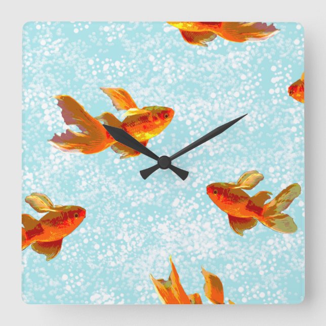 gold fish pattern square wall clock (Front)