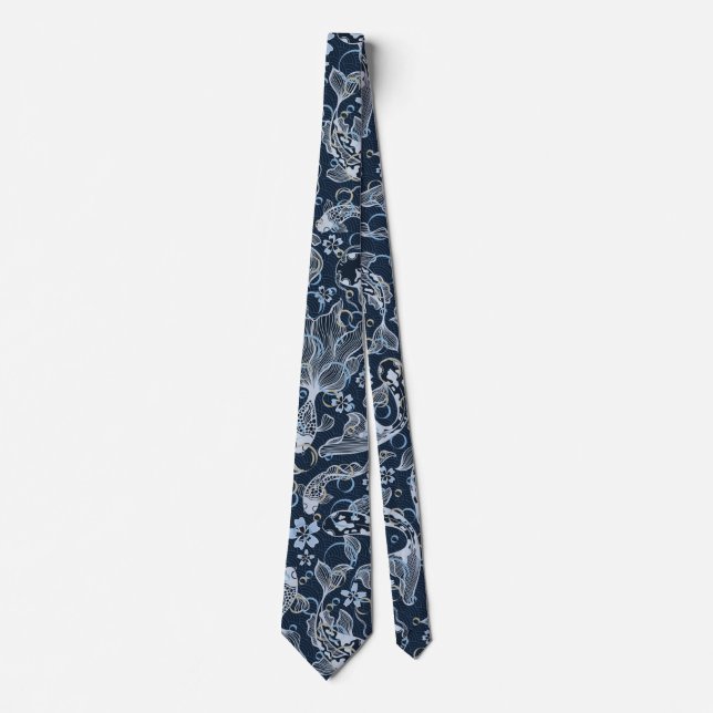 Gold fishes in bubbles pool pattern tie (Front)