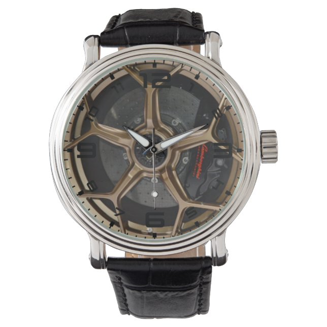 Gold Five Spoke Wheel and Brake Men's Watch (Front)