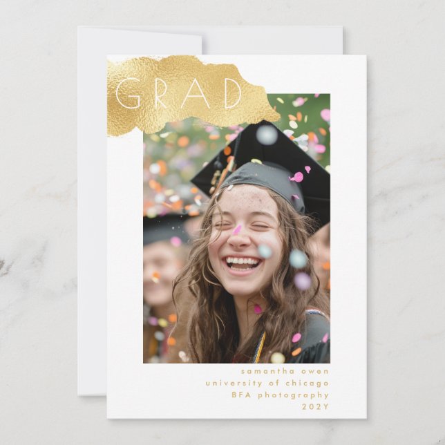 Gold Flake Minimalist Graduation Photo Announcement (Front)