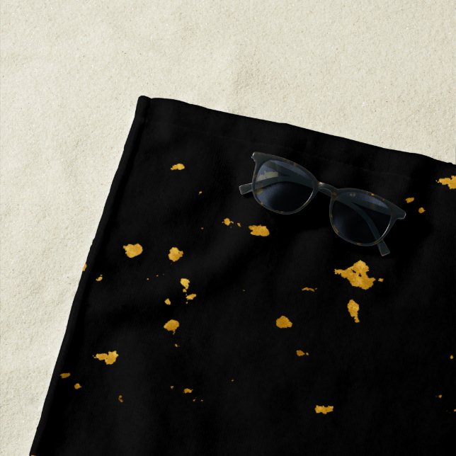 Gold Flakes Black Beach Towel (In Situ)