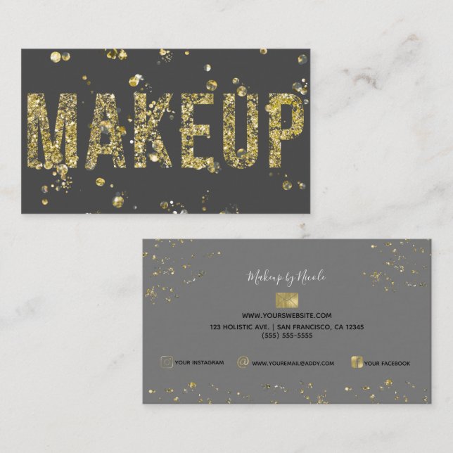 Gold Flakes Glitter Glam Minimal Beauty Makeup Business Card (Front/Back)