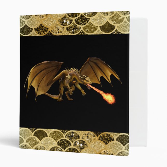 Gold Flame Fire Dragon Scales Fantasy Binder (Front/Inside)