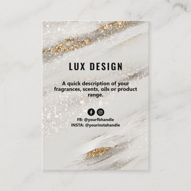 Gold Fleck White Glitter Product Price List Card (Front)