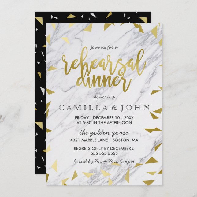 Gold Flecks & Marble Rehearsal Dinner Invitation (Front/Back)