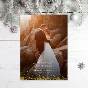 Gold Flecks Married Christmas Photo Foil Holiday Card