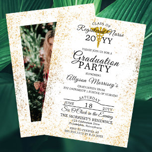 Gold Flecks Photo Nursing School Med Graduation Invitation