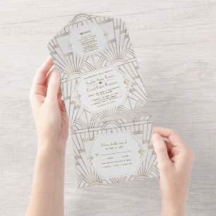 Gold Fleur-de-lis Art Deco Great Gatsby Wedding    All In One Invitation