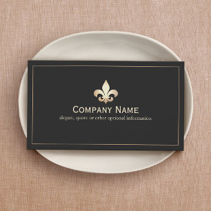 Gold Fleur De Lis Black Business Card