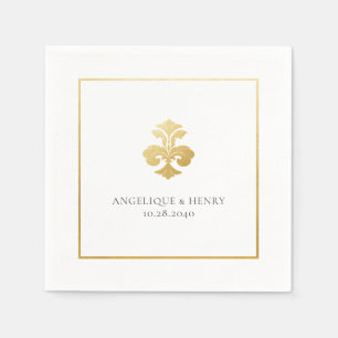 Gold Fleur de Lis Damask Personalized Wedding Napkin