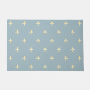 Gold Fleur-de-Lis Dusky Blue Doormat