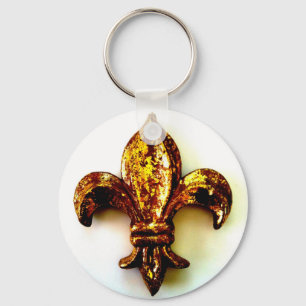 GOLD FLEUR DE LIS HIGH CONTRAST PRINT KEYCHAIN