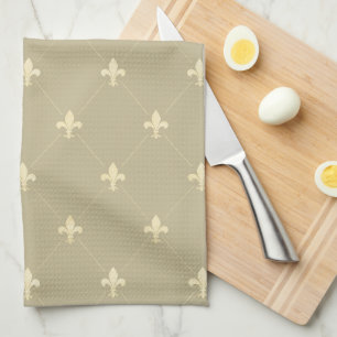 Gold Fleur-de-Lis Latte Brown Kitchen Towel