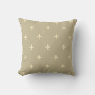 Gold Fleur-de-Lis Light Brown Throw Pillow