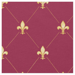 Gold Fleur-de-Lis (medium scale) Wine Red Fabric