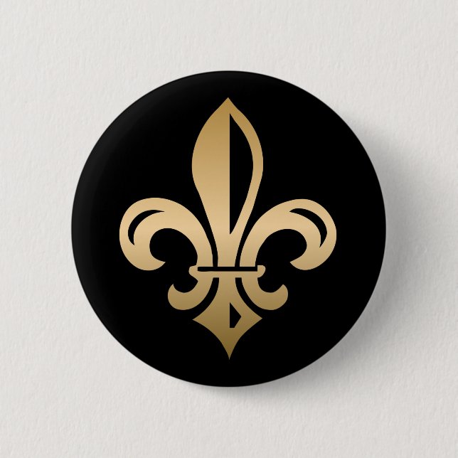 Gold Fleur de Lis on Black 2 Inch Round Button (Front)