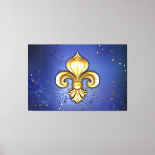 Gold Fleur de Lis on Blue Canvas Print