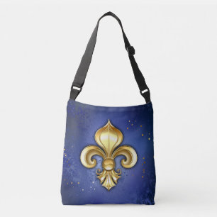 Gold Fleur de Lis on Blue Crossbody Bag