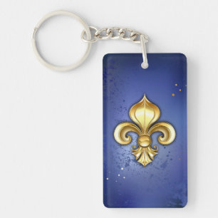 Gold Fleur de Lis on Blue Keychain