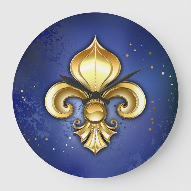 Gold Fleur de Lis on Blue Large Clock (Front)