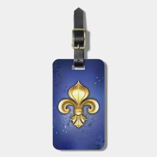 Gold Fleur de Lis on Blue Luggage Tag