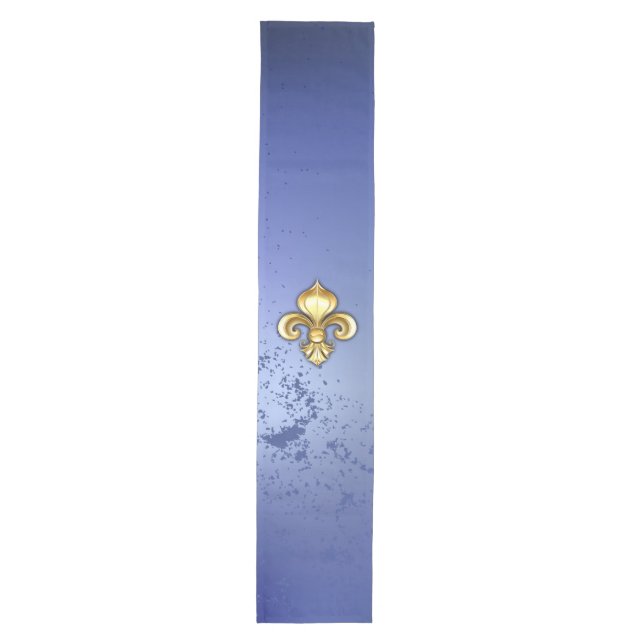 Gold Fleur de Lis on Blue Medium Table Runner (Front)