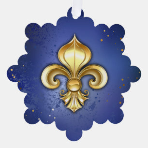 Gold Fleur de Lis on Blue Ornament Card