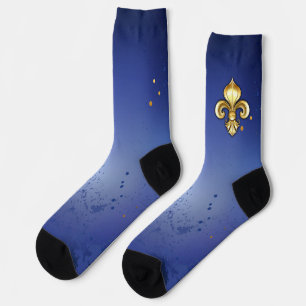 Gold Fleur de Lis on Blue Socks