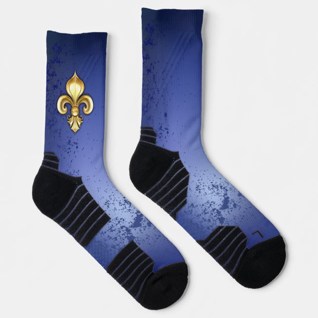 Gold Fleur de Lis on Blue Socks (Right)