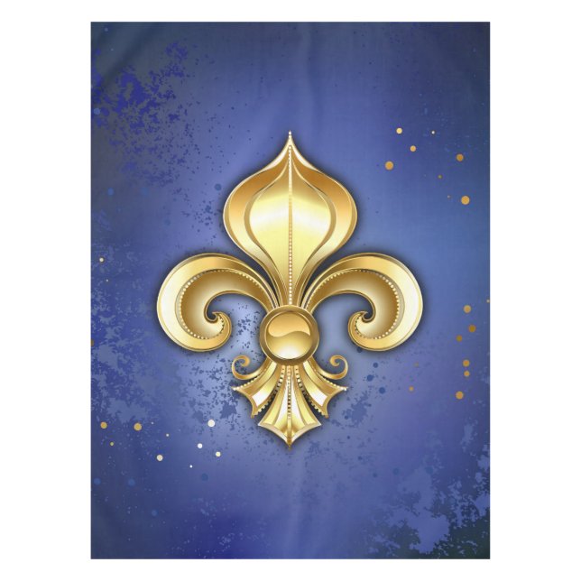 Gold Fleur de Lis on Blue Tablecloth (Front)