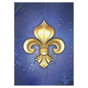 Gold Fleur de Lis on Blue Tablecloth