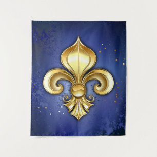 Gold Fleur de Lis on Blue Tapestry