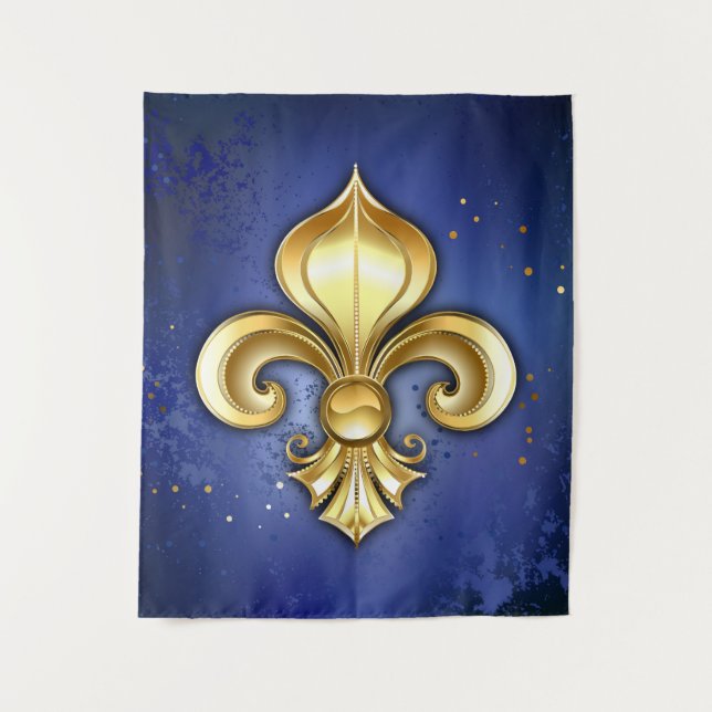 Gold Fleur de Lis on Blue Tapestry (Front)