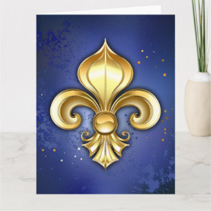 Gold Fleur de Lis on Blue Thank You Card