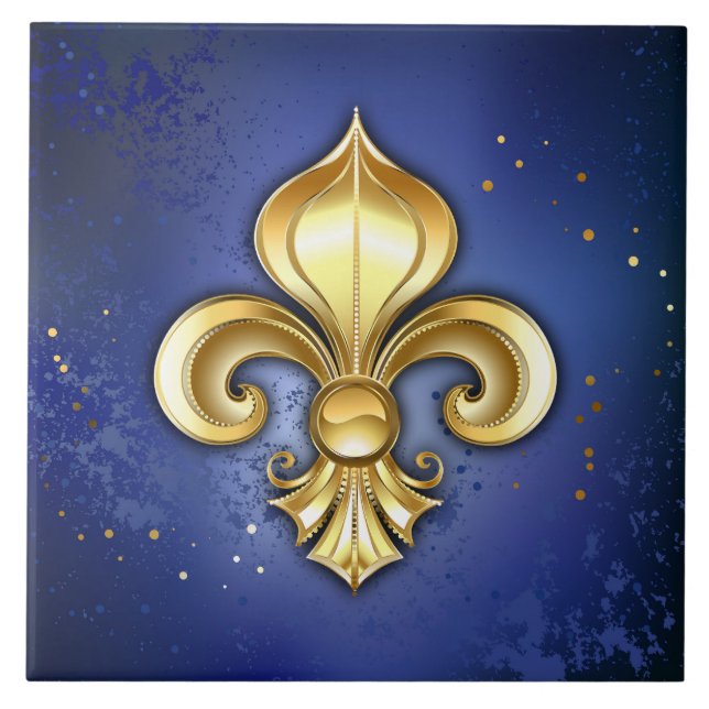 Gold Fleur de Lis on Blue Tile (Front)