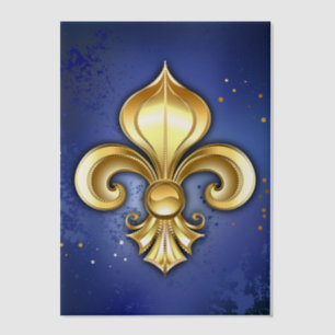 Gold Fleur de Lis on Blue Vellum Invitations