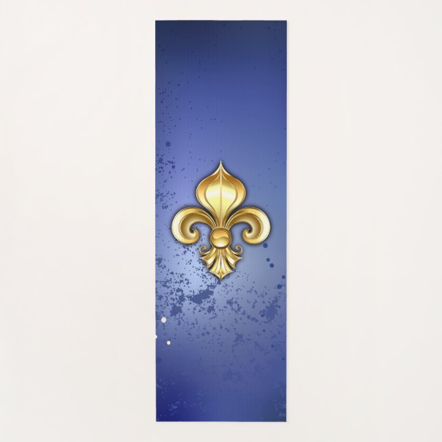 Gold Fleur de Lis on Blue Yoga Mat (Front)
