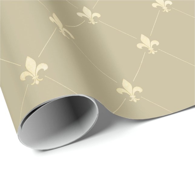 Gold Fleur-de-Lis on Dusky Latte Brown Wrapping Paper (Roll Corner)