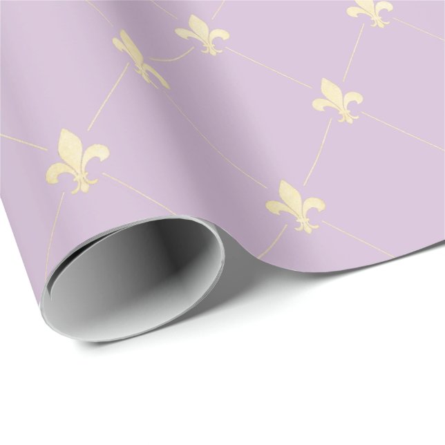 Gold Fleur-de-Lis on Dusky Lilac Wrapping Paper (Roll Corner)