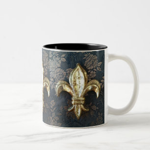 Gold Fleur de lis on Floral Print Mug