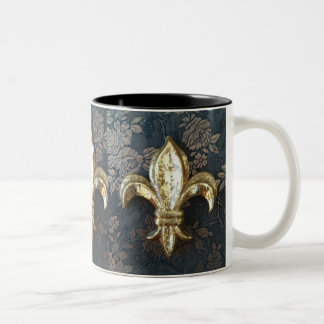 Gold Fleur de lis on Floral Print Mug