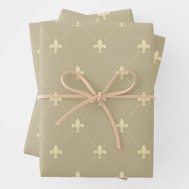 Gold Fleur-de-Lis on Light Brown Wrapping Paper Sheet (In situ)