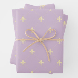 Gold Fleur-de-Lis on Lilac Wrapping Paper Sheet