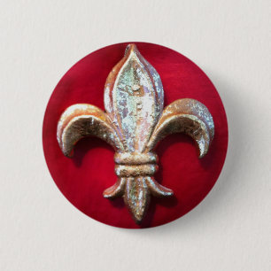 Gold Fleur de lis on Red 2 Inch Round Button