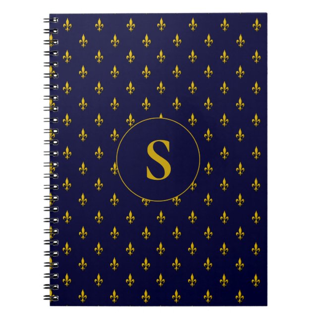 Gold Fleur de Lis Pattern on Royal Blue Notebook (Front)