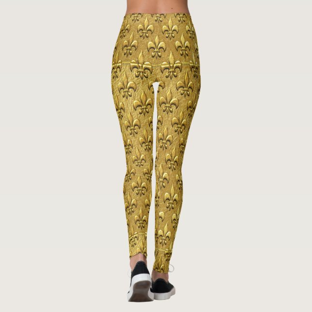Gold Fleur de Lis Pop Fashion Leggings (Back)