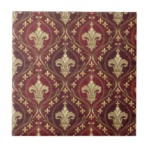 Gold Fleur-de-lis Red Velvet Royal Design Pattern Tile